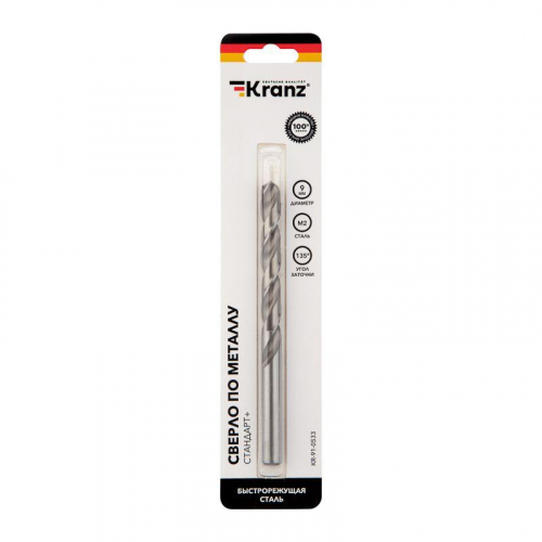 Сверло по металлу 9мм "Стандарт+" (P6M5 M-2) DIN 338 (блист.1шт) Kranz KR-91-0533