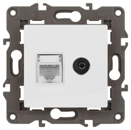 Розетка компьютерная + телевизионная Elegance 14-3110-01М RJ45+TV матов. бел. Эра Б0065767