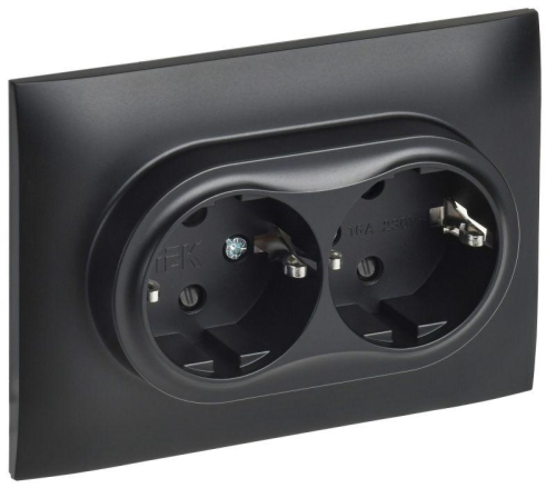 Розетка 2-м SKANDY 16А с заземл. защ. шторки в сборе SK-R07Bl черн. IEK SK-R24-16-K02-F