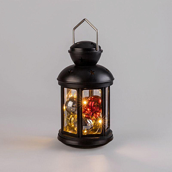 Фонарь декоративный 12х12х20.6см с шариками тепл. бел. корпус черн. Neon-Night 513-061