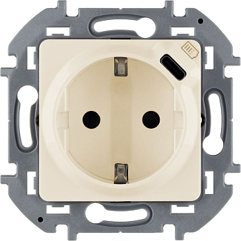 Розетка 1-м СП Inspiria 16А IP20 250В 2P+E немецк. стандарт с заряд. устр. USB тип C 1.5А 5В механизм сл. кость IEK 673771