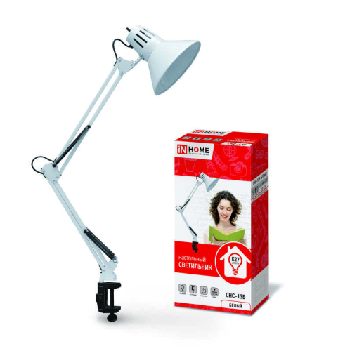 Светильник настольный СНС 13Б 60Вт E27 230В под лампу на струбцине бел. (кор.) IN HOME 4690612012728