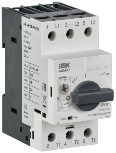 Выключатель автоматический защиты двигателя ARMAT A6 GV2P 18-25А IEK AR-MPCB-A6C25