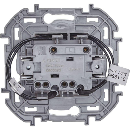 Выключатель 2-кл. Inspiria 10А IP20 250В 10AX с подсветкой/индикацией механизм бел. IEK 673630