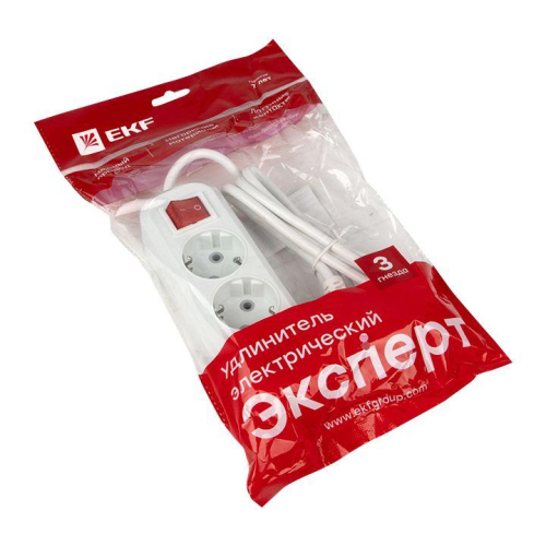Удлинитель 3х2м с заземл. 16А IP20 Эксперт 3.0кВт с выкл. ПВС 3х1 PROxima EKF UBA16-310-3-02i