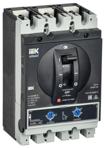 Выключатель автоматический в литом корпусе 3п G 50кА 200А расцепитель термомагнитный регулируемый ARMAT IEK AR-MCCB-3G-050-0200A-ATUC