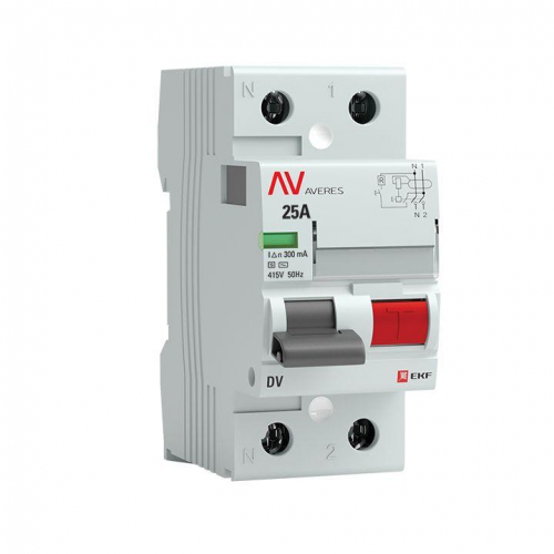Выключатель дифференциального тока (УЗО) 2п 25А 300мА тип S DV AVERES EKF rccb-2-25-300-s-av
