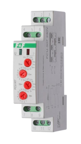 Реле времени PCU-507 2х8А 230В 2перекл. IP20 многофункц. 2 независимых времен. 1мод. монтаж на DIN-рейке F&F EA02.001.022