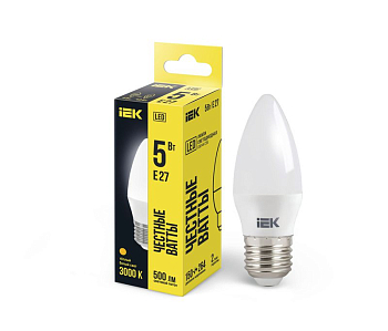 Лампа светодиодная C35 5Вт свеча 3000К тепл. бел. E27 450лм 230-240В IEK LLE-C35-5-230-30-E27