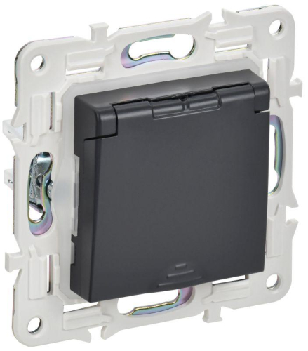 Розетка 1-м SKANDY 16А IP44 с заземл. защ. шторки с крышкой SK-R11T титан IEK SK-R16-16-44-K48