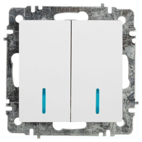 Выключатель 2-кл. СП Accent 6-105-01 10А IP20 250В с подсветкой AL/CU бел. Intro Б0063505