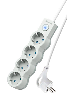 Удлинитель 4х3м с заземл. 10А IP20 2200Вт 220В защ. шторки ПВС 3х1 с выкл. бел. КОСМОС YKsm3m-4g-Z-V10A-W