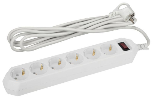 Удлинитель с сетевым фильтром 6х1.5м с заземл. 10А IP20 USF-6es-1.5m-W с выкл. с базов. защитой бел. Эра Б0037260