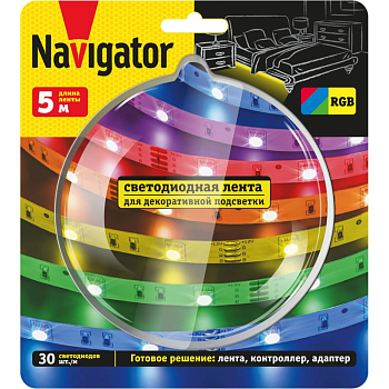 Лента светодиодная 95 144 NLS-SET-02 RGB 5м 30шт/м адаптер 1м IP20 Navigator 95144