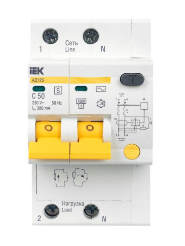 Выключатель автоматический дифференциального тока селективный 2п 50А 300мА тип AC АД12S KARAT IEK MAD13-2-050-C-300