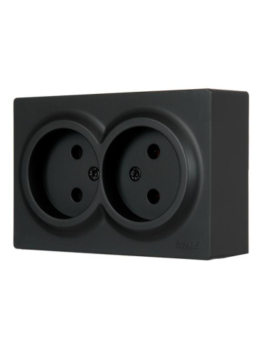 Розетка 2-м ОП LETO без заземл. закрытый корпус ПБТ черн. бархат LEZARD 752-4200-128B