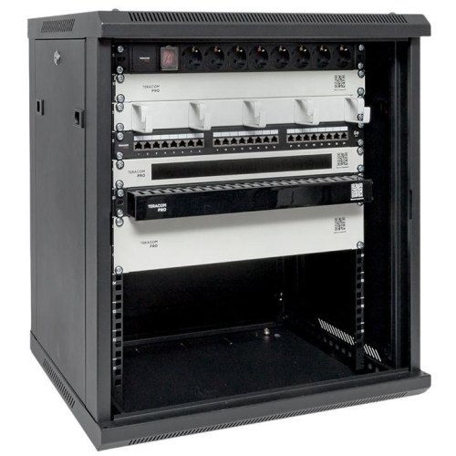 Шкаф настенный 19дюйм TERACOM PRO 12U 600х450мм дверь стеклянная с замком-ручкой черн. EKF TRP-WLL-1264-40B