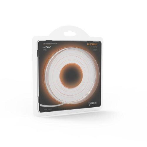 Лента светодиодная Black 2835/120-SMD 6.5Вт/м 3000К тепл. бел. IP20 600лм/м 24В (блист.5м) GAUSS 312000165