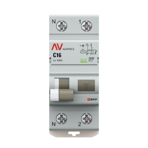 Выключатель автоматический дифференциального тока 2п (1P+N) C 16А 30мА тип AC 10кА DVA-10 AVERES EKF rcbo10-1pn-16C-30-ac-av