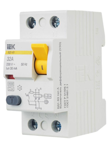Выключатель дифференциального тока (УЗО) 2п 32А 30мА тип A ВД1-63 KARAT IEK MDV11-2-032-030
