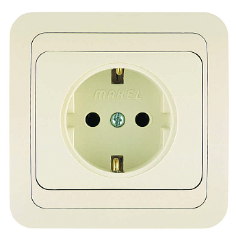 Розетка 1-м СП Mimoza 16А IP20 с заземл. керамика крем./крем. Makel 25008