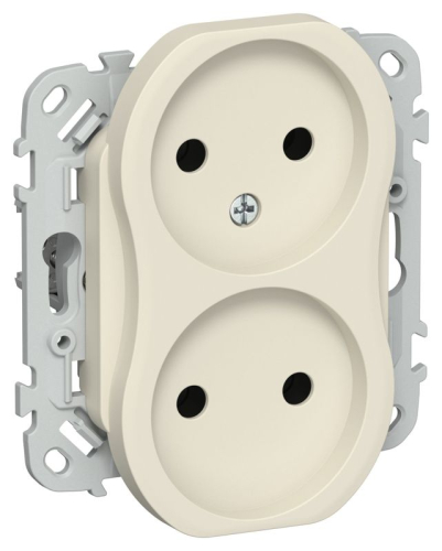 Розетка 2-м СП FLITE РС02-1-ФлСл 10А без заземл. без защ. шторок безвинтовое крепление механизм сливочный IEK FI-R20-10-1-K86