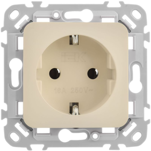 Розетка СП FLITE РС11-1-ФлСл 16А с заземл. без защ. шторок безвинтовое крепление механизм сливочный IEK FI-R11-16-1-K86