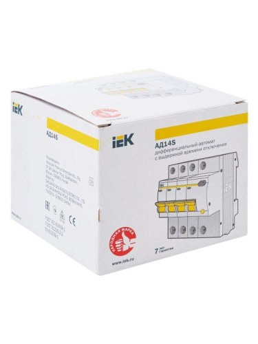 Выключатель автоматический дифференциального тока селективный 4п 50А 100мА тип AC АД14S KARAT IEK MAD13-4-050-C-100