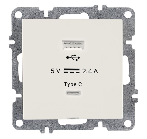Розетка LAVIN/KAREN USB + TYPE-C механизм бел. ARVIA 50 01 1000 304