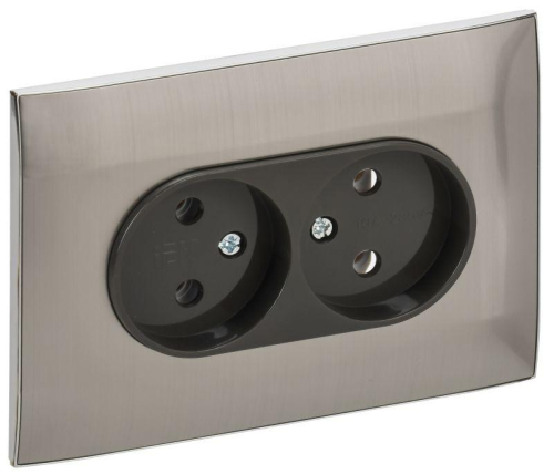 Розетка 2-м SKANDY 10А без заземл. без защ. шторок в сборе SK-R10N никель IEK SK-R20-10-K50-F