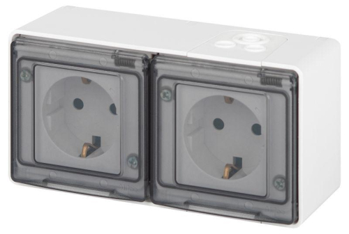 Розетка Эксперт 11-2503-01 2х2P+E гориз. IP55 16А-250В ОУ бел. Эра Б0063264