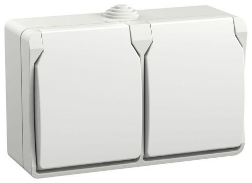 Розетка 2-м ОП Форс РСб22-3-ФБ 16А IP54 с заземл. защ. шторки бел. IEK ERS22-K01-16-54-DC