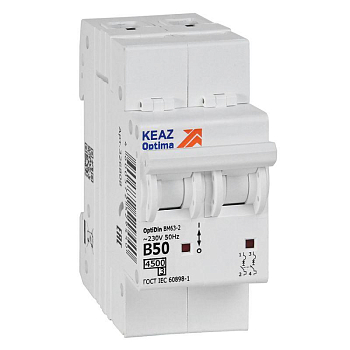 Выключатель автоматический модульный 2п B 50А 4.5кА OptiDin BM63-2B50-4.5-УХЛ3 КЭАЗ 329515