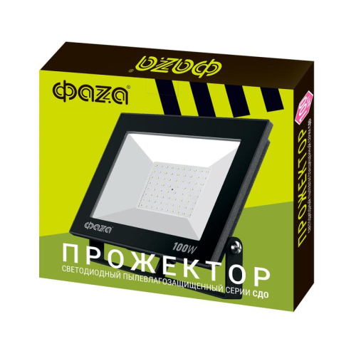 Прожектор светодиодный СДО-20 100Вт 6500К IP65 230В BL ДО прозр. закален. стекло ФАZА 5047341