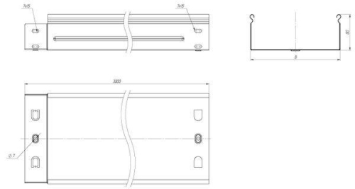 Лоток листовой неперфорир. 600х80 L3000 сталь 1мм EKF L8060000