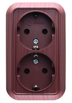 Розетка 2-м ОП 16А IP20 с заземл. орех Makel 45482