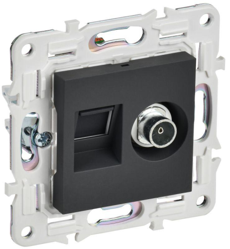 Розетка двойная TV+RJ45 кат.6E SKANDY SK-A15G графит IEK SK-AK20-2-K53