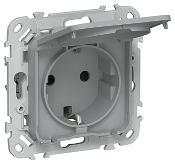 Розетка СП FLITE РСшкр11-1-44-ФлС 16А IP44 с заземл. с защ. шторками и крышкой безвинтовое крепление механизм сер. IEK FI-R16-16-1-44-K03