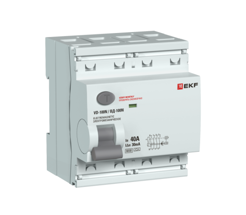 Выключатель дифференциального тока 4п 40А 30мА тип A 6кА ВД-100N электромех. PROxima EKF E1046MA4030