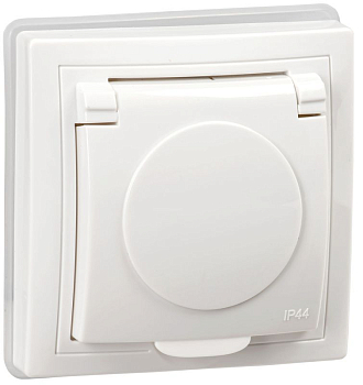 Розетка 1-м СП Кварта РСбш10-3-КБ-44 16А IP44 с заземл. защ. шторки с крышкой бел. GENERICA KV-R16-16-44-K01