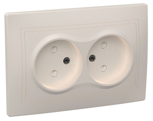 Розетка 2-м СП Кварта РСш12-2-ККм 10А IP20 без заземл. защ. шторки крем. GENERICA ERK20-K33-10-DM