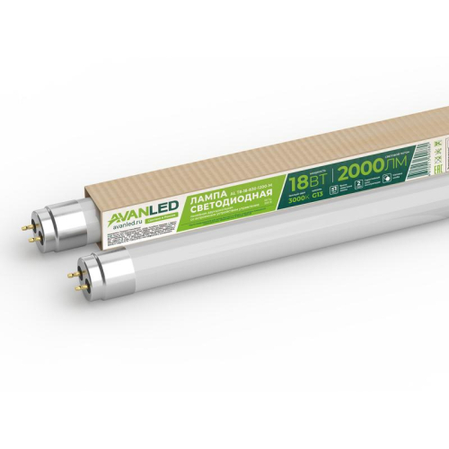 Лампа светодиодная AL T8-18-830-1200-М 18Вт матовая 3000К тепл. бел. G13 2000лм 195-265В (пр-во РФ) AVANLED 11112301