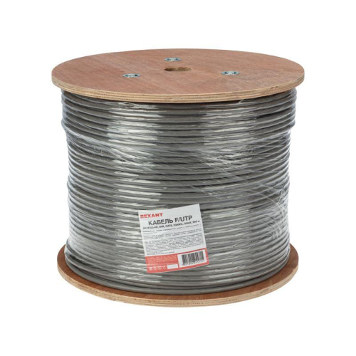 Кабель витая пара F/UTP кат.6 4х2х0.57 23AWG ZH нг(А)-HF solid CU сер. (305м) Rexant 01-0167