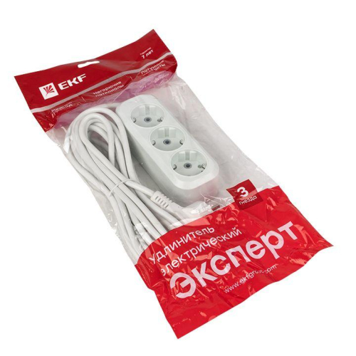 Удлинитель 3х5м с заземл. 16А IP20 Эксперт 3.0кВт ПВС 3х1 PROxima EKF UBA16-310-3-05