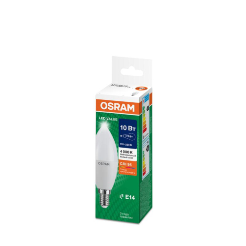Лампа светодиодная LED G4 Value LVCLB75 10W/940 CRI95 10Вт 4000К 1000лм свеча матов. E14 170-250В OSRAM 4058075579187