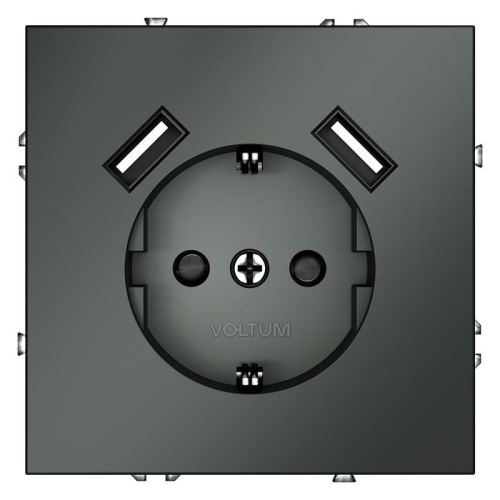 Розетка 1-м СП S70 16А с USB A+A с заземл. защ. шторки механизм титан Voltum VLS040406
