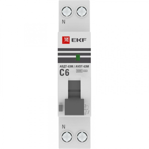 Выключатель автоматический дифференциального тока 1мод. C 6А 30мА тип А 6кА АВДТ-63М (электрон.) PROxima EKF D636EA06C30