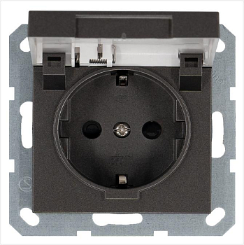 Розетка 1-м Shuko 16А IP20 с заземл. защ. шторки с крышкой механизм мокко Jasmart G5505Z