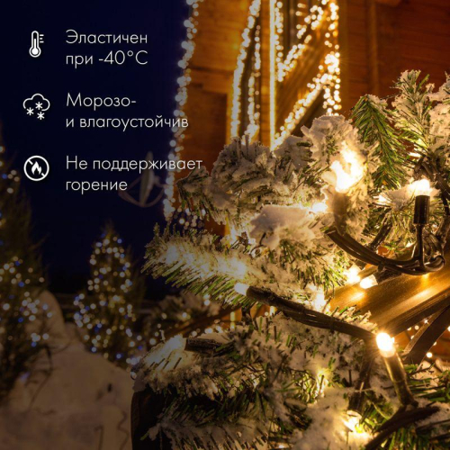 Гирлянда модульная светодиодная "Дюраплей LED" 20м 200LED тепл. бел. 18Вт 230В IP67 постоян. свечение провод каучук черн. (нужен шнур питания 315-000) Neon-Night 315-156