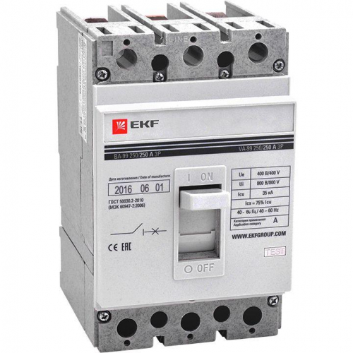 Выключатель автоматический 3п 250/100А 35кА ВА-99 PROxima без коннекторов EKF mccb99-250-100-n